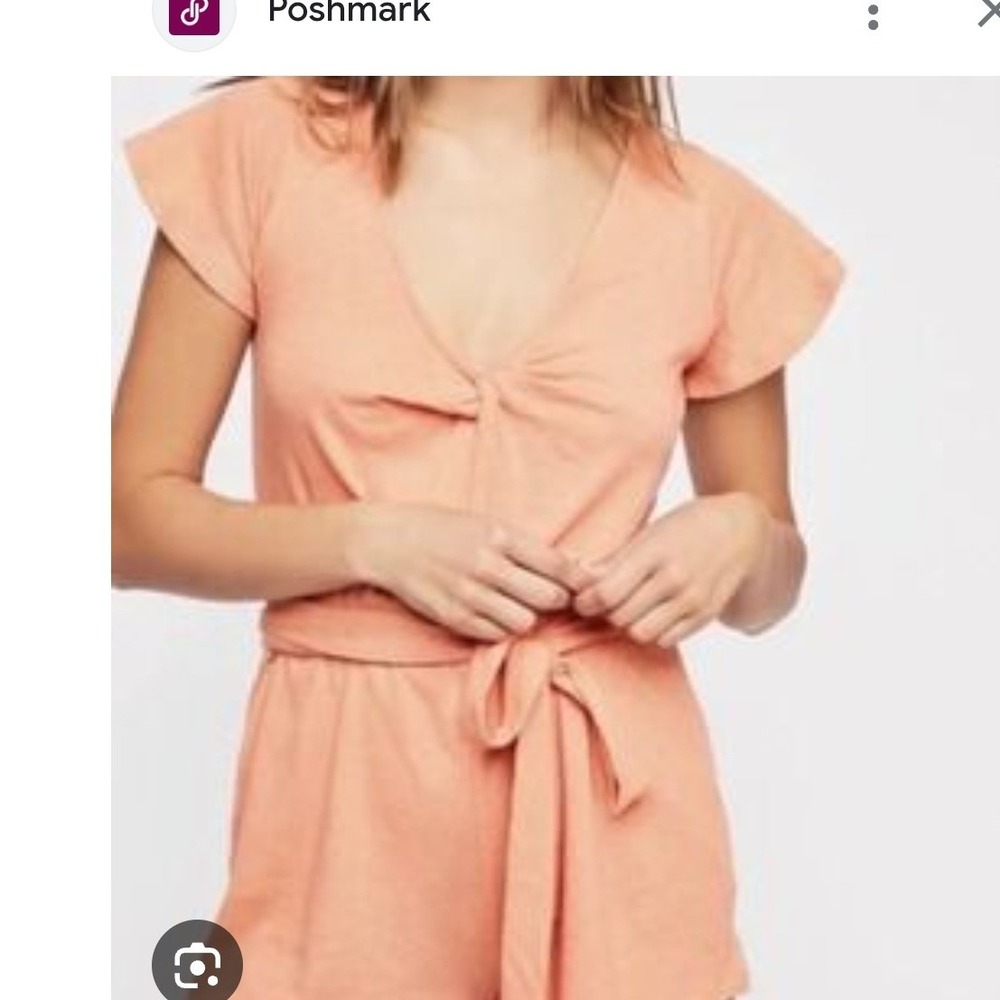 Free People Orange Linen Blend Tie Waist Flutter‎ Sleeve Romper Womens S